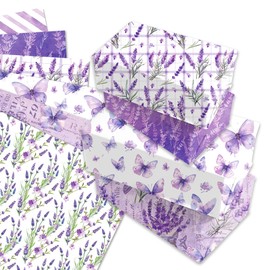 Jajajuegos Lavender Wrapping Paper Set - 12 Sheets Flower Plant Gift Wrapping Paper 6 Design Purple Lavender Butterfly Wildflower Pattern Paper for Birthday Baby Shower Holiday DIY Crafts 20'' x 27''