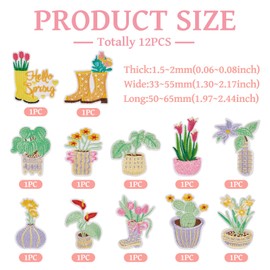 Cheriswelry 12Pcs Iron on Patches for Clothing Potted Flower Plant Embroidered Applique Patches 50-65mm for Dress Hats Backpacks Jackets Jeans DIY Craft Accessories