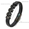 BIYONGDE Mens Black Braided Leather Bangle Skull Bracelet, Stainless Steel