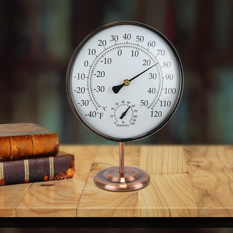 6’’ Outdoor Thermometer Hygrometer - Solid Brass Analog Temperature Gauge