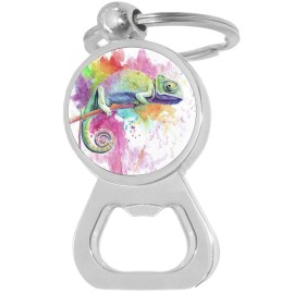 NewCharms Iguana Watercolor Bottle Opener Keychain - Metal Beer Bar Tool Key Ring