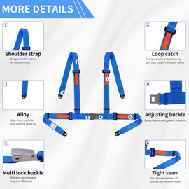 Yakitoko 1Pcs Universal 4 point Safety Harness Set 2inch Fits Go Kart,UTV,ATV,Racing Blue