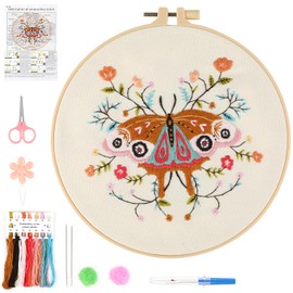 JOINRUN Embroidery Starter Kit for Beginners Adults: DIY Cross Stitch Kit for Craft Lover Learn Hand Stitch, Includes Stamped Pattern,Hoop, Easy to Follow Instruction and Video (Flower)