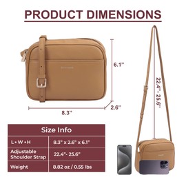 BOTANNER Genuine Leather Crossbody Bag for Women with an Adjustable Strap and Top Zip Closure (CAMEL BROWN)