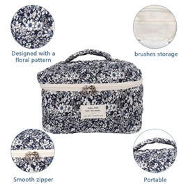 Gosect Large Makeup Bag, Cute Cosmetic Bag for Women Girls, Floral Coquette Aesthetic Toiletry Bag, Travel Make Up Organizer Bag (Black Rose Flower)