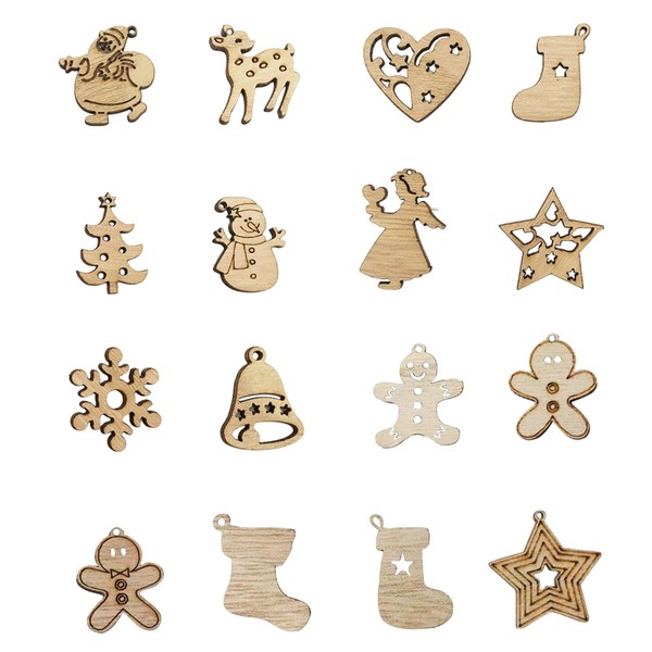 Christmas Ornaments 190 Pcs Wooden Snowflake Christmas Tree Snowman Reindeer