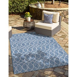 Unique Loom Outdoor Trellis Collection Area Rug - Gitter (10' x 14' 1" Rectangle, Blue/ Ivory)