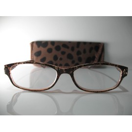 Foster Grant Sondra Womens Brown Snakeskin Fashion Reading Glasses w/Case +2.00 Free Hard CASE + Microfiber Cloth