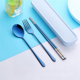 Spoon, Fork, Chopsticks Set, Bento Box, Cutlery Set, Stainless Steel, Hygienic, Durable, Stylish, Wheat Case, Tableware Set, Portable, 7 Colors Available, For Students, Adults, Girls, Boys, Lunch