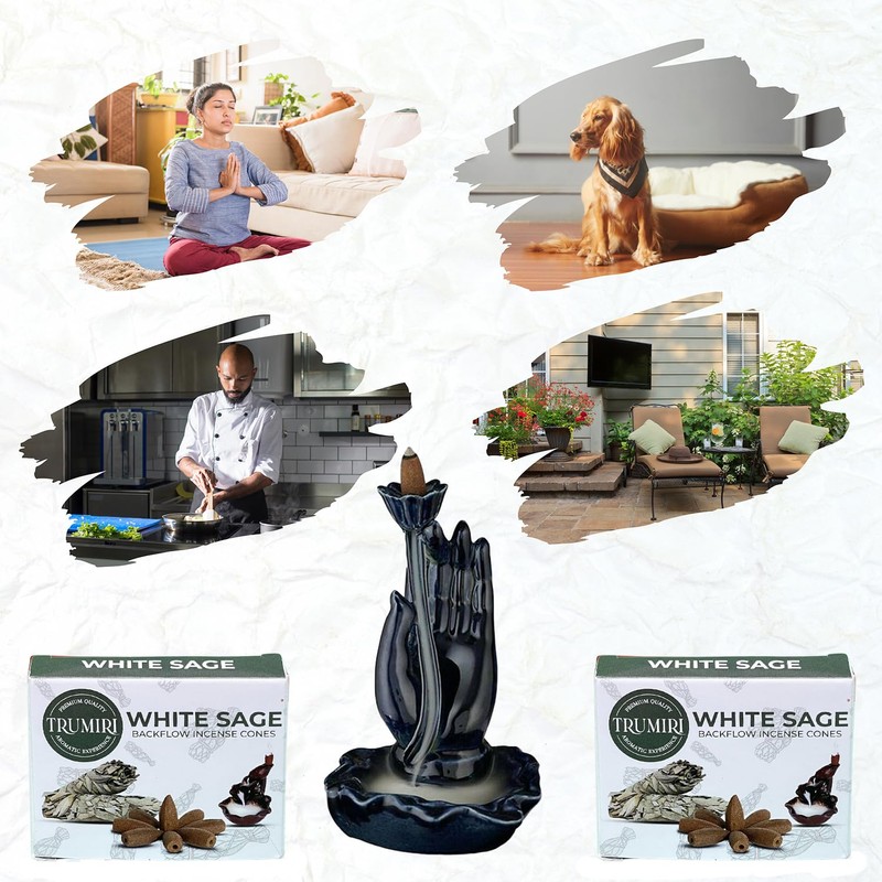 TRUMIRI White Sage Backflow Incense Cones - 20 Waterfall Cones