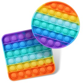 2 Packs Pop Fidget Sensory Toys, Autism Special Needs Stress Relief Silicone Pressure Relieving, Round and Square Squeeze Toys for Kids Children Adults (Set of 2)
