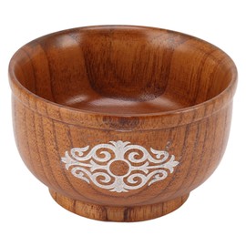 Wooden Rice Bowl Jujube Wood Anti Scald Exquisite Elegant Round Wooden Bowl for Kitchen Platinum Silver Type