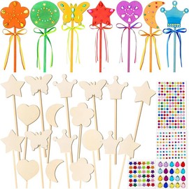 JGZTJXNK 18 Pieces of Princess Fairy Wands, Including 6 Styles of DIY Wooden Magic Wands, 4 gem Stickers, 18 Ribbons, Princess Art Magic Party Show Gifts