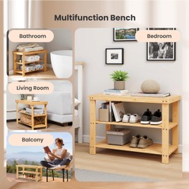 Simple Deluxe Shoe Rack Bench, 3-Tier Bamboo Storage Organizer, 286lb Capacity Entryway Bench for Front Door, Bedroom, Living Room, Bathroom, Balcony, Stylish Shoes (Wood-Bench)
