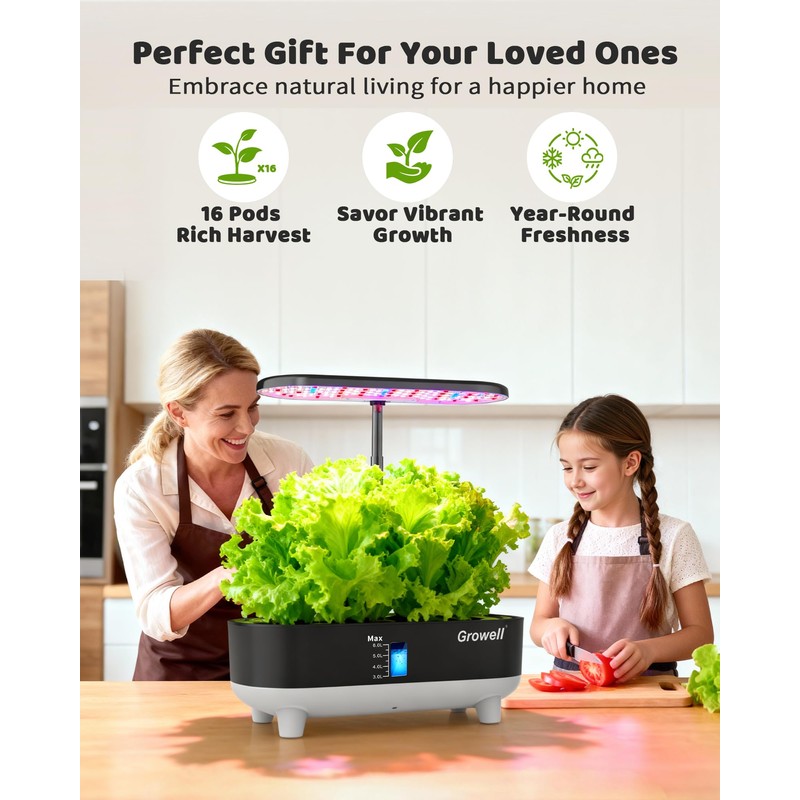 Growell Hydroponics Growing System Kit, 16 Pods, Vertical 8L Indoor