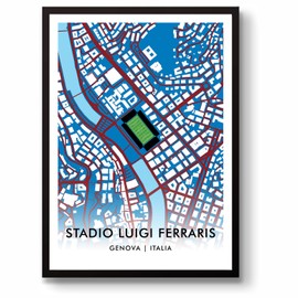 GroundDesigns U.C. SAMPDORIA STADIO LUIGI FERRARIS Genova Italia 90 Stadium Art Map A3