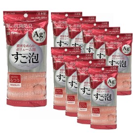 Towa Sangyo Body Towel, Soft Foam Silver Antibacterial Nylon Towel, Normal, Pink, Approx. 11.0 x 39.4 inches (28 x 100 cm), Set of 10