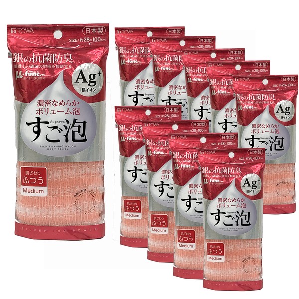 Towa Sangyo Body Towel, Soft Foam Silver Antibacterial Nylon Towel,