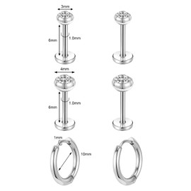 AccGin 3 Pairs Stainless Steel Earrings Sets, Lightweight and Small Huggie 14K Gold Plated Simple Hoop Earrings Flat Back Cubic Zirconia CZ Stud Earrings Cartilage Hypoallergenic Suitable Men or Women