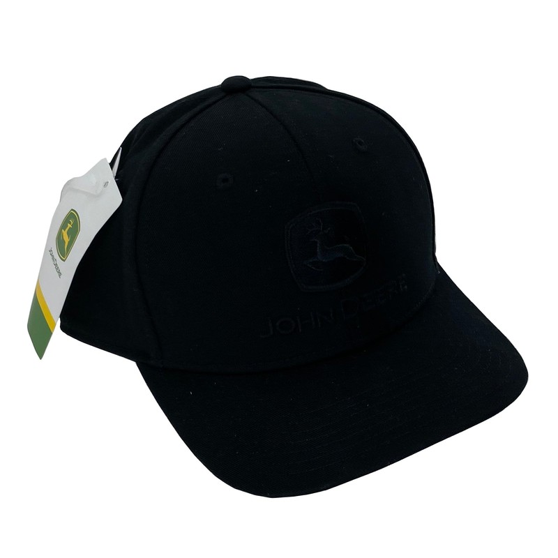 John Deere Solid Black 6-Panel Adjustable Snapback Hat with Embroidered