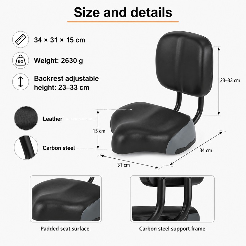 Wide Bike Seat with Adjustable Backrest for Comfortable Riding –
