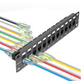 Sokqovt Mini Patch Panel 12 Port Cat6 with Coupler Keystone, Cat6 Network Patch Panel 10G No Punch Down, Time-Saver Ethernet 2U Rj45 Patch Panel, Rackmount 10 Inch Coupler Patch Panel