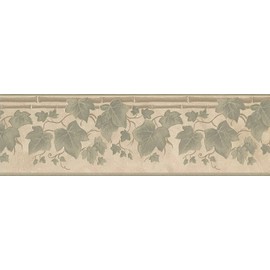 CONCORD WALLCOVERINGS ™ Wallpaper Border Vintage Pattern Grape Leaves for Living Room Dining Area Cottage, Green Cream Brown, 15 ft by 7 in 93384