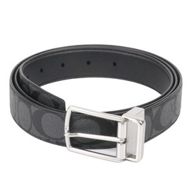 Coach FCQ016 CQ016 Charcoal x Black Harness Cut Toe Size Signature Reversible Leather Belt 1.2 inches (30 mm) Men's [Outlet Product], charcoal/black, Free size