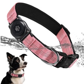 Upgraded AirTag Dog Collar, IP68 Waterproof Air Tag Dog Collar Holder, Reflective, Ultra-Durable, Comfortable Padded, Heavy Duty Dog Collars for Small Medium Large Dogs (M (12.6"-17.1"), Pink)