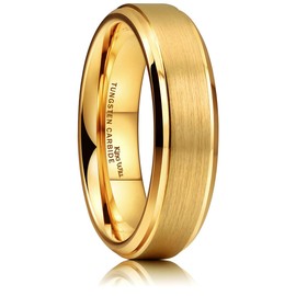 King Will GLORY 6mm Tungsten Carbide Ring 14K Gold Matte Brushed Wedding Band Comfort Fit 14