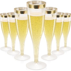 IJRPLM 36 Pack Plastic Champagne Flutes, 6.5 Oz Plastic Champagne Flutes Disposable, Gold Rim & Glitter Gold Plastic Champagne Glasses for Parties Wedding New Years Eve Party Supplies