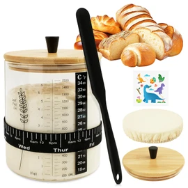 50oz Sourdough Starter Jar, Wide Mouth Sourdough Jar, Large Capacity Sourdough Bread Starter Kit with Lid, Band, Date Tracker, Temp, Sourdough Starter Kit for Sour Dough (1 Pack)