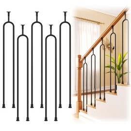 5 Pack 38" Stair Baluster, U-Shaped Stair Railing Indoor with Shoes, Industrial Wrought Iron Handrails Stair Handrail Stair Railing Step Railing