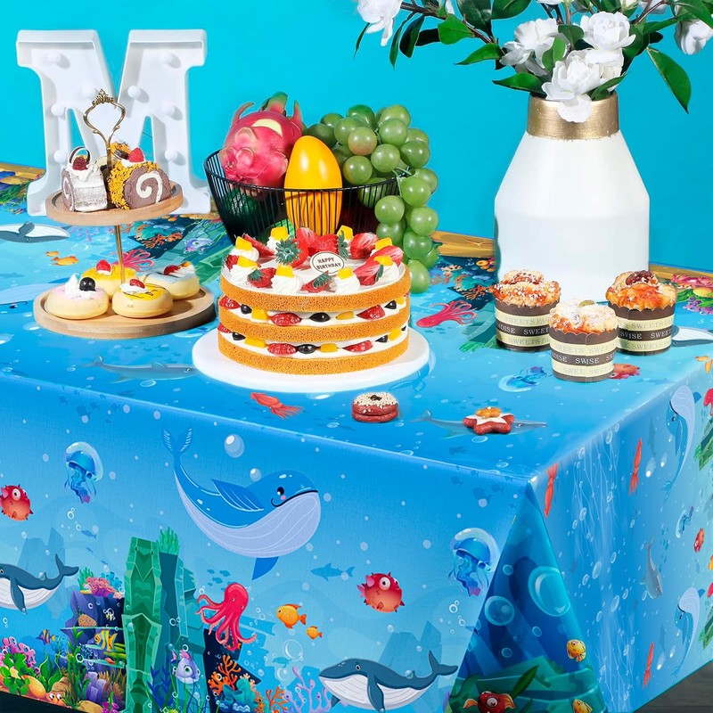 Huxolynifty Under The Sea Tablecloth, 3 Pcs Sea Animal Table