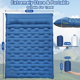 Oramoose Double Sleeping Pad, 6" Extra Thick Portable Camping Sleeping Pad with Pillows & Built-in Foot Pump, Ultralight Camping Mat for Backpacking, Hiking, Traveling, Tent, Car Camp Gear