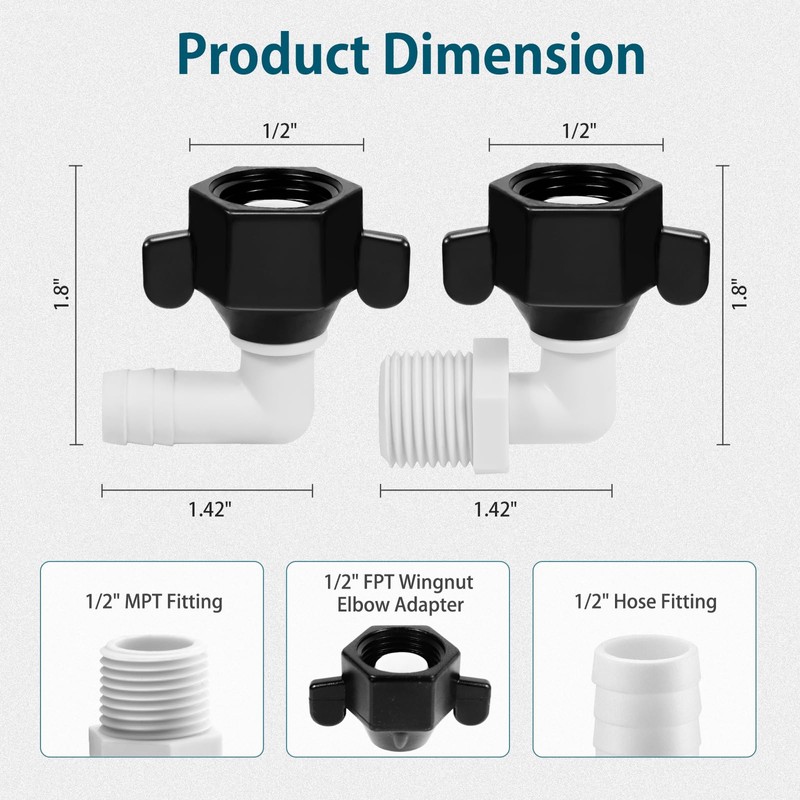 WASSERMANN RV Plumbing Parts, 1/2"NPSF-1/2"Barb and 1/2"NPSF-1/2"NPSM Elbow Swivel Adapter,