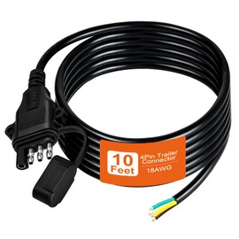 Gubrdfrsod 18AWG 10FT 4 Pin Trailer Connector Pure Copper 4 Pin Trailer Wiring Harness Jacketed Cable Heavy Duty Male Extension Wiring Harness 4 Wire 4-Flat Connector 4 Way Flat Plug with Dust Cover