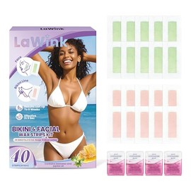 LAWINK Bikini Wax Strips Kit Facial Wax Strips 40 Pcs 4 Calming Oil Wipes Face waxing Body hair removal Facial Hair Removal for Women