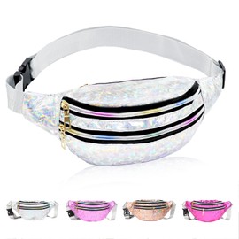 Bum Bag Women's Metallic Waterproof Bum Bag Fashion with Reflective Adjustable Waist Bag Girls for Women and Men Party Festival Sports Outdoor Travel, silver, Retro style of the 80s