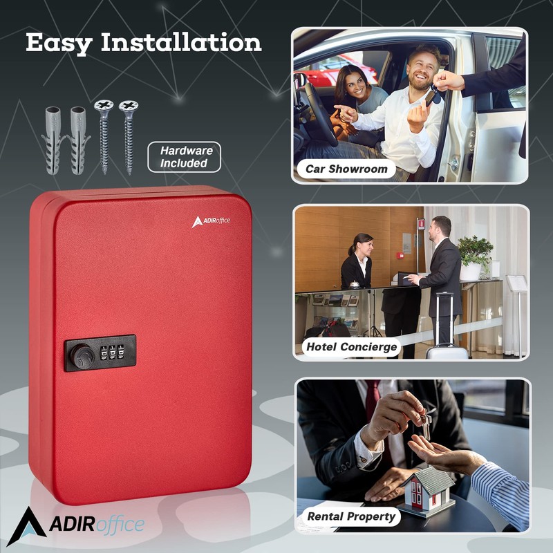 AdirOffice Key Lock Box – 48 Key Hooks Wall Mounted