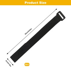 6-Pack Black Nylon Velcro Straps – Heavy-Duty Velcro Cable Ties & Organiser for Bike Rack, Luggage, Helmet (20x250mm, Reusable)