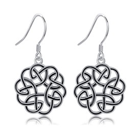 DAYLINLOVE Celtic Knot Earrings 925 Sterling Silver Celtic Earrings for Women Round Drop Wire Earrings Celtic Knot Jewellery Gift for Women Mum Wife, No Gemstone