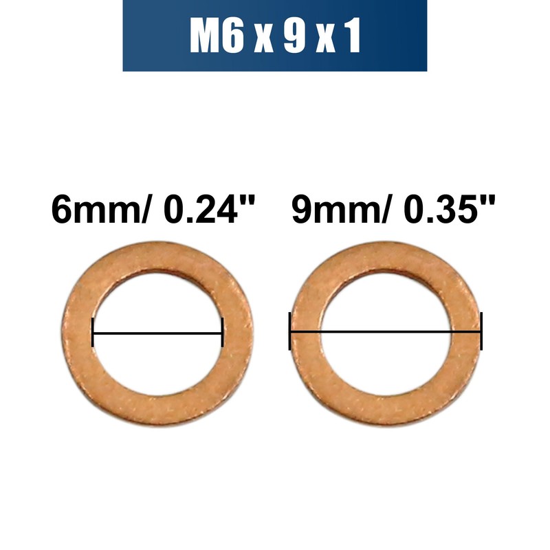 sourcing map Pack of 50 Copper Washers Copper Seal Flat