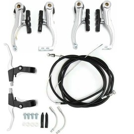 Anhoer Bike Brake Set Complete Front and Rear Bike MTB Hybrid Brake Inner and Outer Cables and Lever Kit with Alloy Levers V-Brakes Silver For BMX Mountain Bike (Silver)