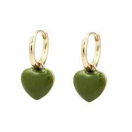 StyleJella Cute Green Heart Love Dangle Drop Small Huggie Hoop Earrings for Women Vintage Minimalist Gold Plated Enamel Charm Hoops Dainty Hypoallergenic Jewelry Gifts