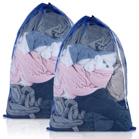 2 Pack Mesh Laundry Bags, 23 x 34 Inches Heavy Duty Mesh Laundry Bag, Large Laundry Drawstring Bag for College, Dorm, Travel, Family and Apartment Dwellers, Blue