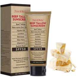 Beef Tallow Sunscreen SPF 50,Non Nano Zinc Oxide Sunscreen for Face & Body,Natural Mineral and Tallow Sunscree-n ，UVA/UVB Protection，Zinc Oxide Sunblock Cream for Outdoor & Beach (Tallow-1PCS)