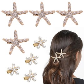 Zasvec Starfish Hair Clips 8 Pieces Girls Flower Girl Accessories for Wedding Diamond Hair Clip Starfish Hair Pins Beach Hair Accessories Hair Pin Rhinestone Hair Accessories and Beads Hair