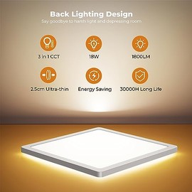 BLNAN BLNAN LED Deckenleuchte, 18W Deckenlampe Flach Warm Neutral Kalt Wei? 3000K/4000K/5000K, Panel mit Hinterleuchtung, 1800lm fr Flur, Schlafzimmer, Kche, Bad, Balkon, Keller - Ultradnn Modern 22cm