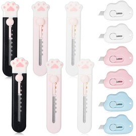 12 Pieces Cute Box Cutter Utility Retractable Knives, 6 Cartoon Kawaii Cat Claw Box Cutters Pointed, 6 Cloud Letter Opener Cardboard Envelope Slitter Knife for Office and Home Use